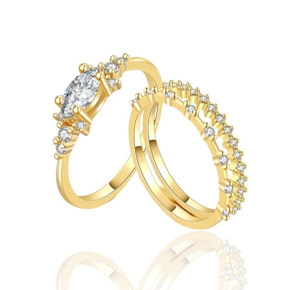 NWT Dainty Ring Set of 3PCs 14K Gold Plated Cubic Zirconia Sz.7 Fairy - Picture 4 of 11